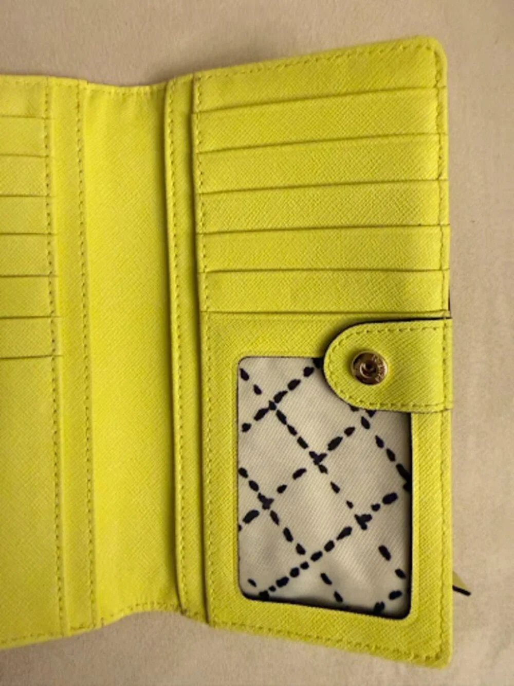 Kate Spade Staci Saffiano Leather Slim Bifold Wallet Lime Chartreuse Yellow